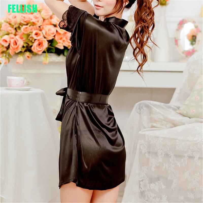 Áo Choàng Ngủ Vải Lụa Phối Ren Gợi Cảm Cho Nữ