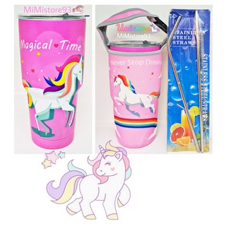 Combo ly giữ nhiệt ngựa unicorn hồng