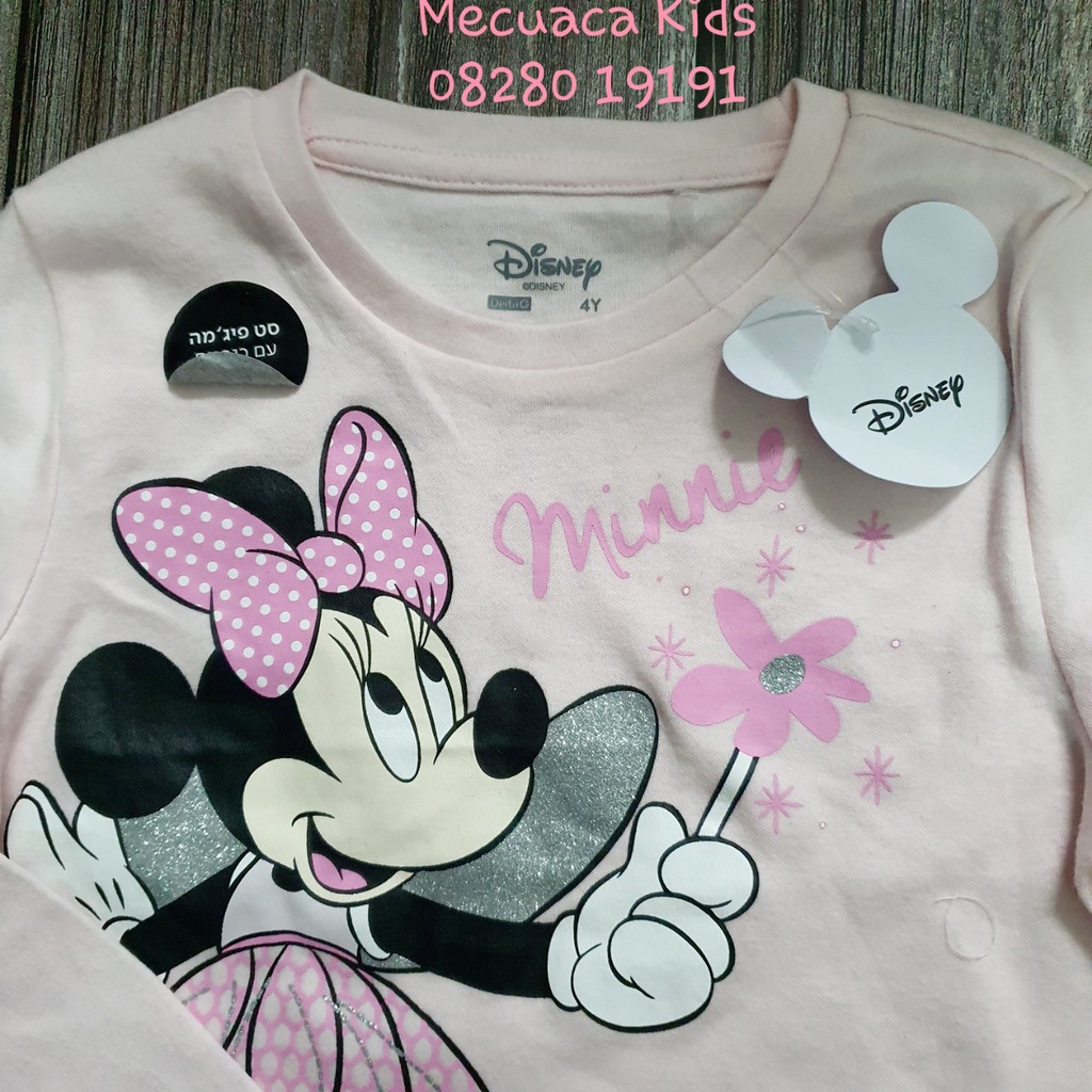 [4y] Bộ ngủ cotton mặc nhà dài tay thu đông Disney mickey gấu phối voan cho bé gái xuất dư