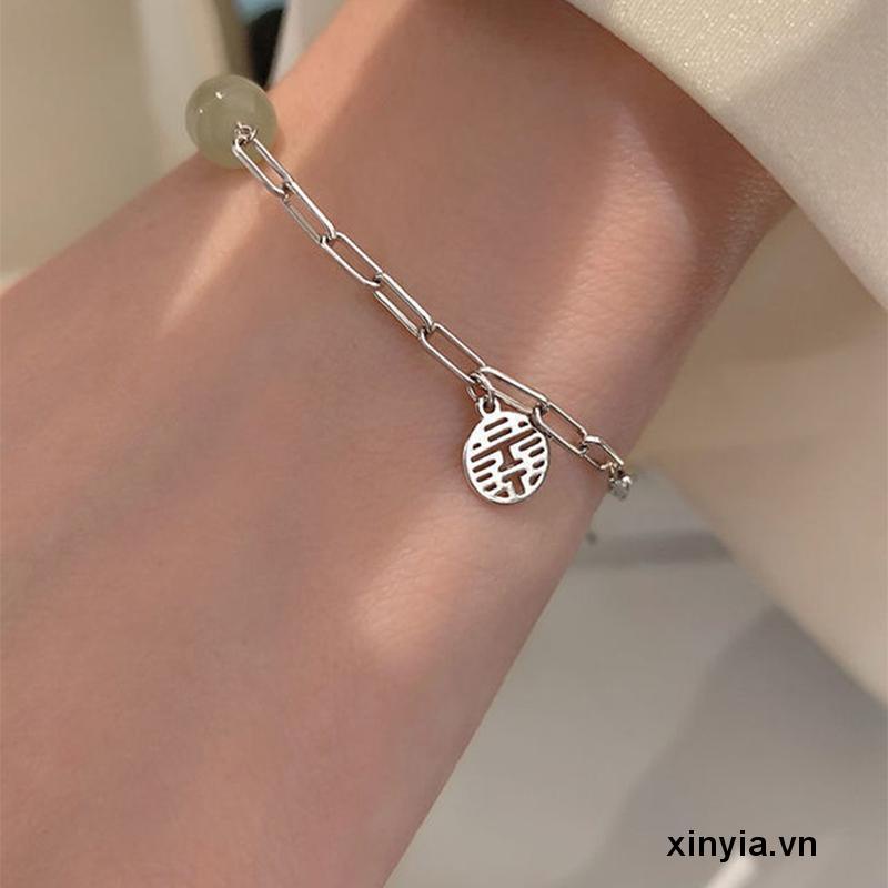 Vòng Đeo Tay Bạc Phối Mặt Nhân Vật Trung Hoa May Mắn Đính Đá Thời Trang Cho Nữ