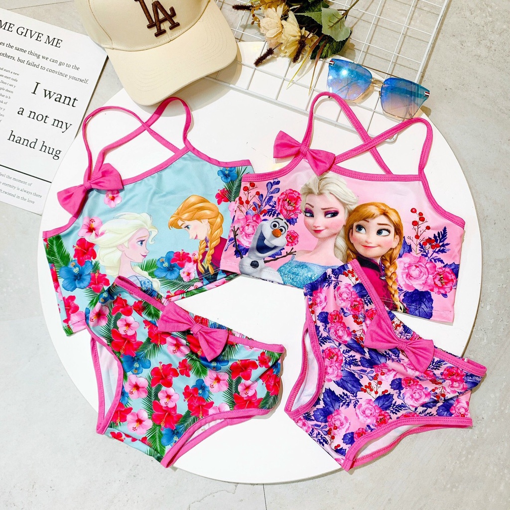 Đồ bơi Bikini 2 mảnh cho bé gái hoạ tiết công chúa Elsa từ 8 đến 28kg - Baobaokids