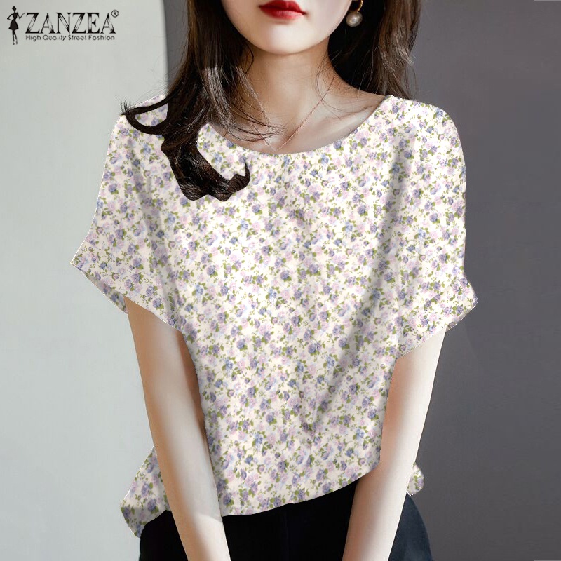 Áo Zanzea tay ngắn dáng rộng in họa tiết phong cách cổ điển thời trang cho nữ