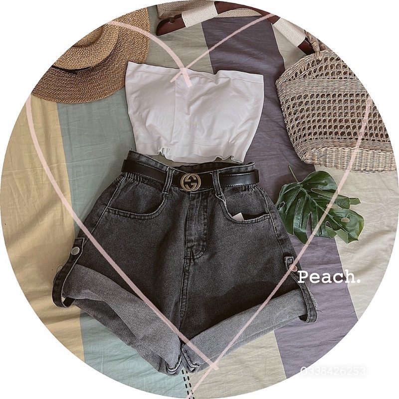 Quần short jeans lật lai gài nút