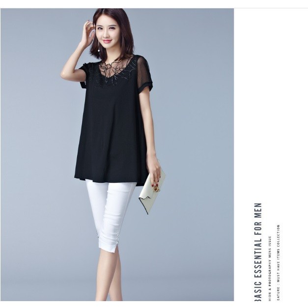 A10481 Áo thun phối ren ngắn tay nữ hè cho người mập hàng nhập