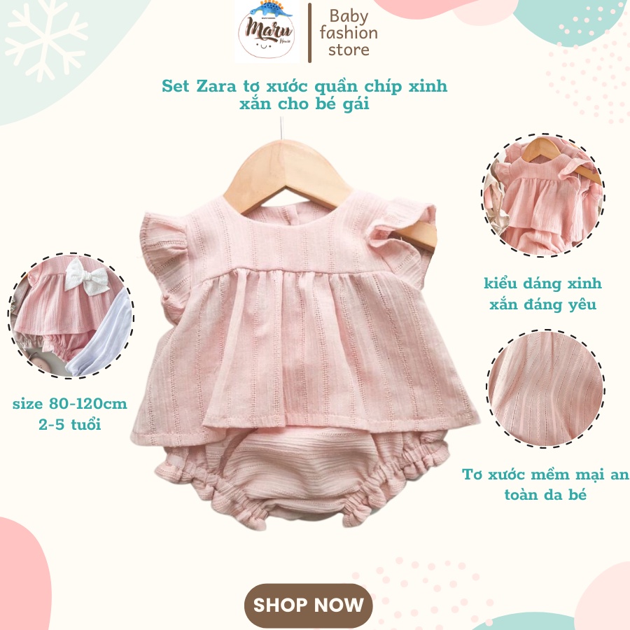 Bộ Đồ Cho Bé Gái Zara Xuất Xịn MARUHOUSE Chất Tơ Xước Tay Cánh Tiên Quần Chip Bo Nhúng Cực Xinh Cho Bé