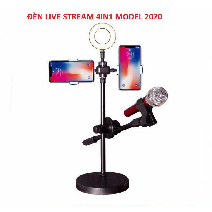 Đèn Livestream 4 in1, Kiêm Giá Đỡ Điện Thoại Đèn Led Thay Đổi 3 Mầu Model 2020