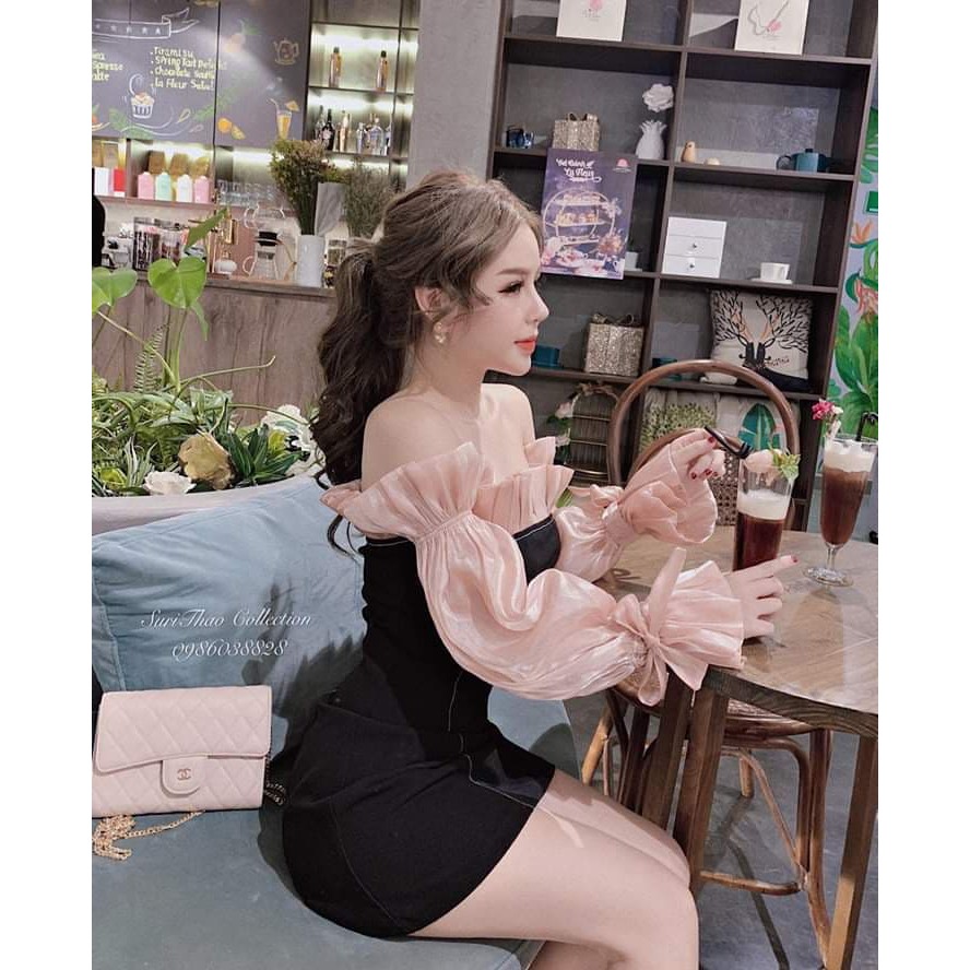 ĐẦM VOAN TRỄ VAI TAY PHỐI LƯỚI