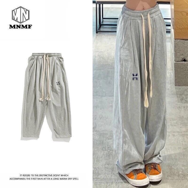 Quần nỉ dài logo chữ M Mnmf Unisex [FREESHIP] Jogger cạp cao suông ống rộng culottes kiểu dáng đường phố peonyb ulzzang
