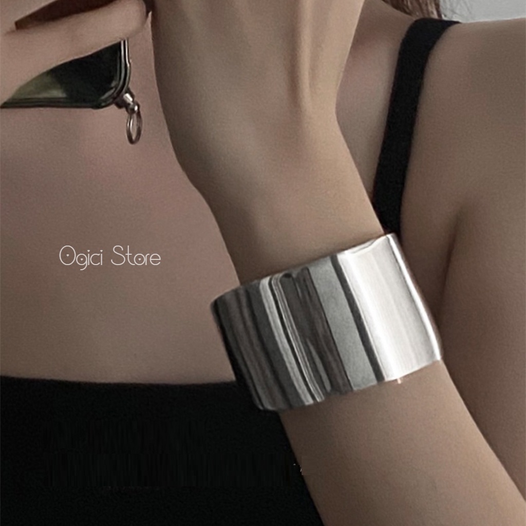 Vòng tay nam nữ thời trang, Lắc tay titan không gỉ thiết kế vòng mở mặt trơn bản to phong cách mạnh mẽ, Cá tính, Unisex