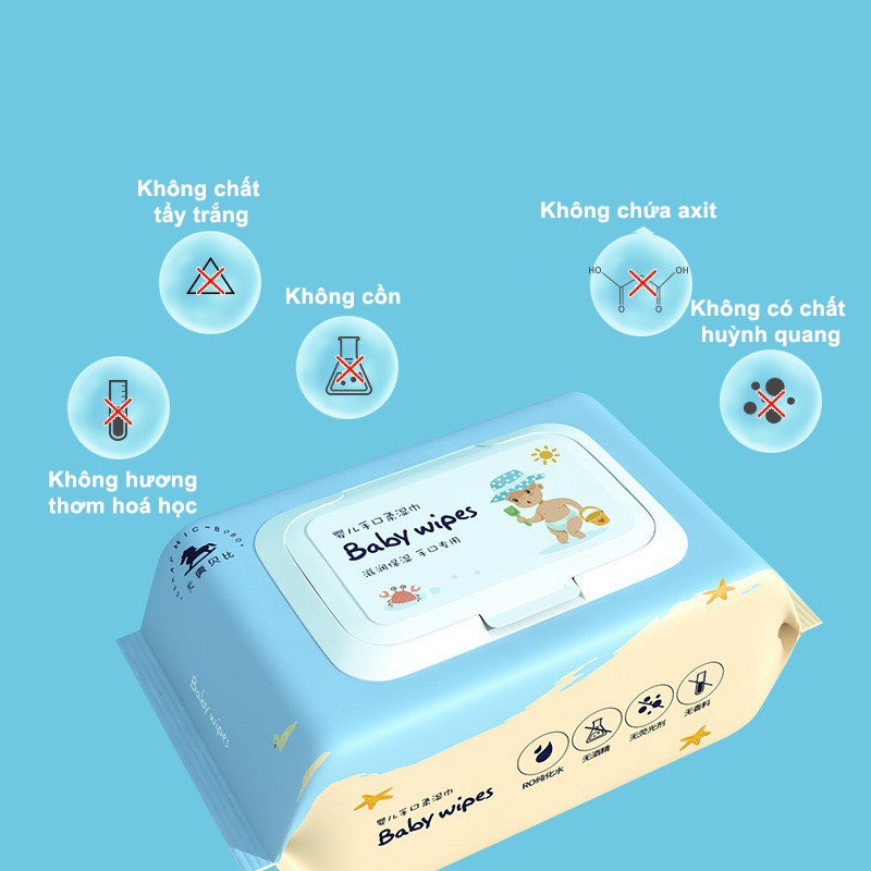[Lẻ + Combo 4] Khăn ướt Baby wipes chuyên dụng cho bé hộp 100 tờ có nắp cho bé