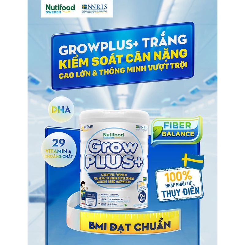 Sữa bột Nuti Fit Gold 900gr dành cho trẻ thừa cân béo phì và sản phẩm mới thay thế Grow Plus Trắng