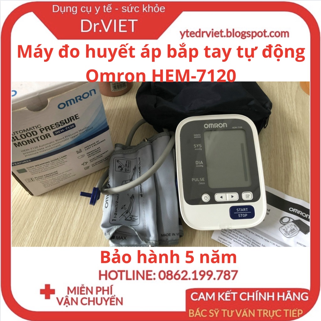 Máy đo huyết áp bắp tay tự động Omron HEM-7120 - Đo huyết áp và nhịp tim, báo huyết áp bất thường - Drviet