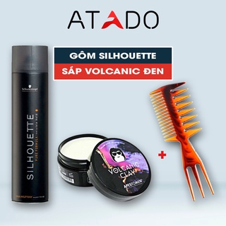 Combo Gôm xịt tóc nam Silhouette + Sáp vuốt tóc Volcanic Đen + Lược tạo kiểu tóc