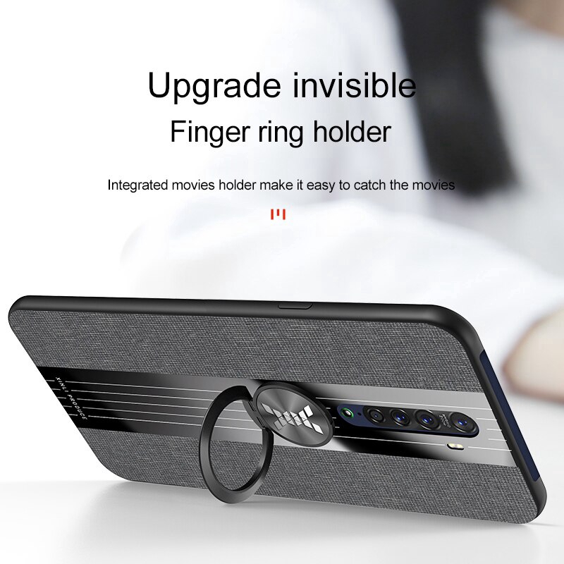 Ốp điện thoại silicon mềm phối chất liệu vải kèm nhẫn đỡ cho OPPO Reno 2Z 2F