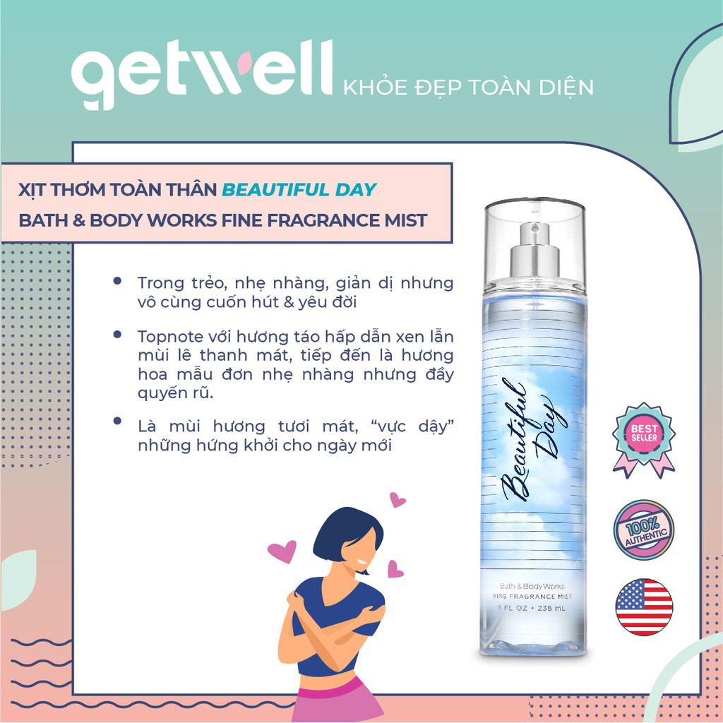 Xịt thơm toàn thân Body Mist BEAUTIFUL DAY Bath&Body Works (30ml-50ml-100ml) | Thế Giới Skin Care