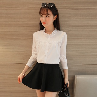 Áo sơ mi trắng tay dài cổ đứng phối nơ thời trang dành cho nữ