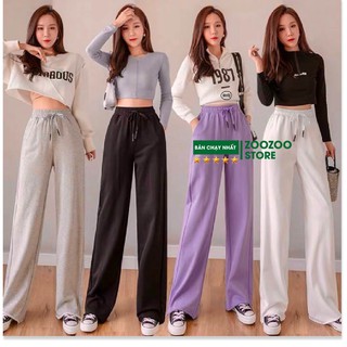 Quần nỉ ống rộng line rách dáng suông dài chạm gót