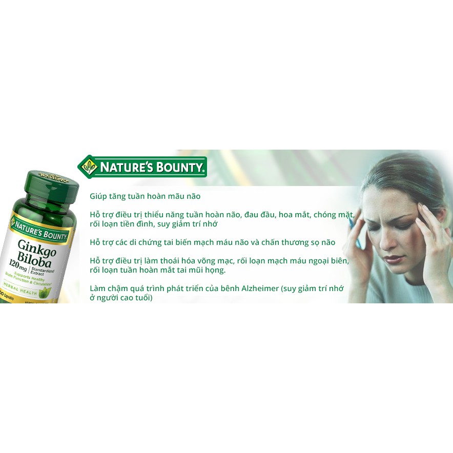 {Date xa} Nature's Bounty Ginkgo Biloba 60mg 200 viên, 120mg 100 viên, Hoạt Huyết Dưỡng Não, Bổ Não, Tăng Trí Nhớ của Mỹ