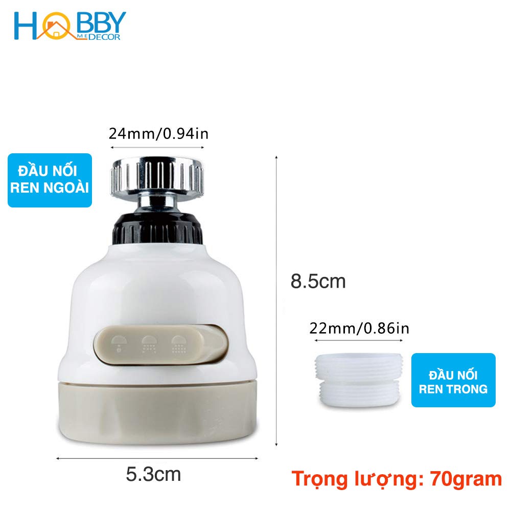 Đầu vòi tăng áp rửa bát HOBBY Home Decor VSTA1 - 3 chế độ phun cực mạnh- xoay được (ren vặn 22 -24mm) | BigBuy360 - bigbuy360.vn