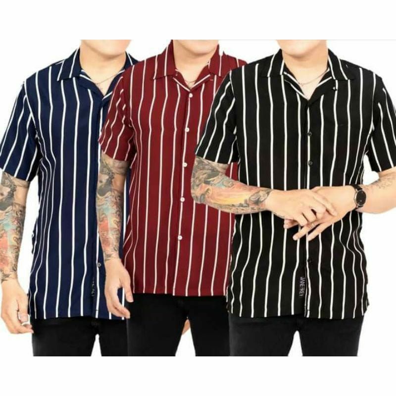 Áo Sơ Mi Nam Ngắn Tay Sọc Dọc Trắng Đen |Sm2