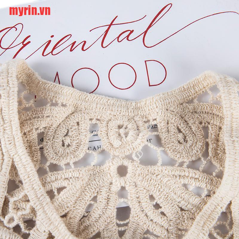 [myrin] Áo Sơ Mi Ren Móc Xuyên Thấu Cổ Chữ O Búp Bê Cho Nữ