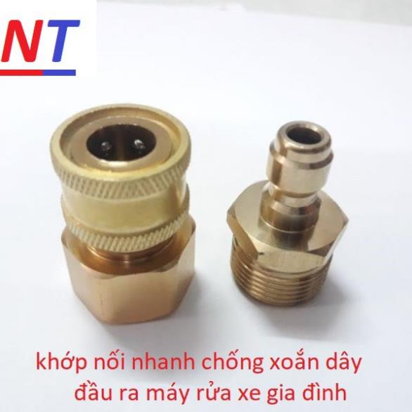 Bộ khớp nối nhanh đầu ra cho máy rửa xe áp lực cao ❤️FREESHIP❤️ máy rửa xe gia đình (chống xoắn dây 22mm )