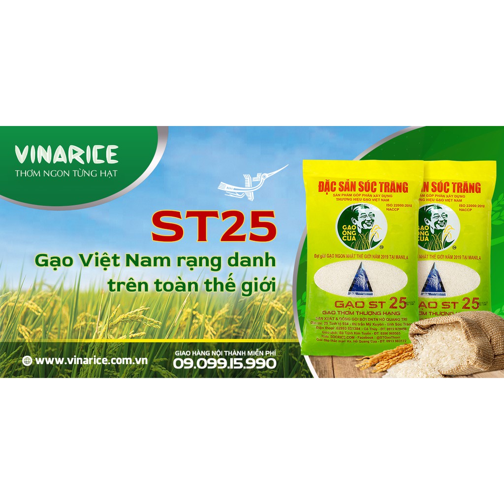 Gạo Đặc Sản Sóc Trăng ST25 5kg - TS Hồ Quang Cua