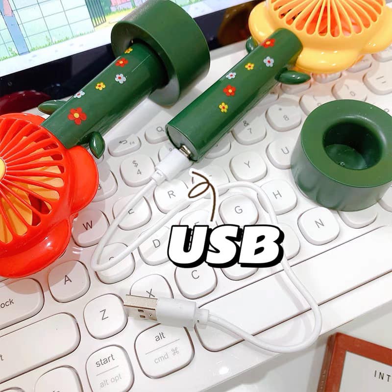 Quạt Cầm Tay Bông Hoa Kèm Dây Sạc USB