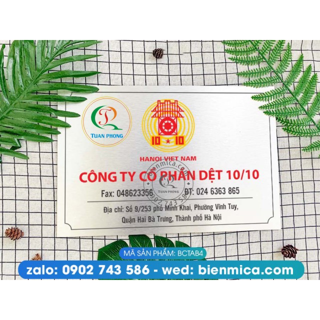 Biển Công Ty -  Nhôm Aluminium Alcorest Màu Đồng, Inox in UV chìm trực tiếp - Bảo Hành 10 năm