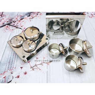 Bộ 3 nồi inox đựng lưu huỳnh và bột tiện lợi , hũ đựng lưu huỳnh chuyên dụng làm móng