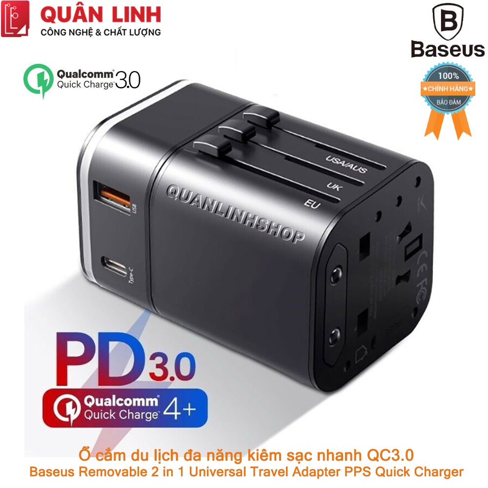 Bộ sạc nhanh du lịch đa năng Baseus Removable 2 in 1 Universal Travel Adapter PPS Quick Charger