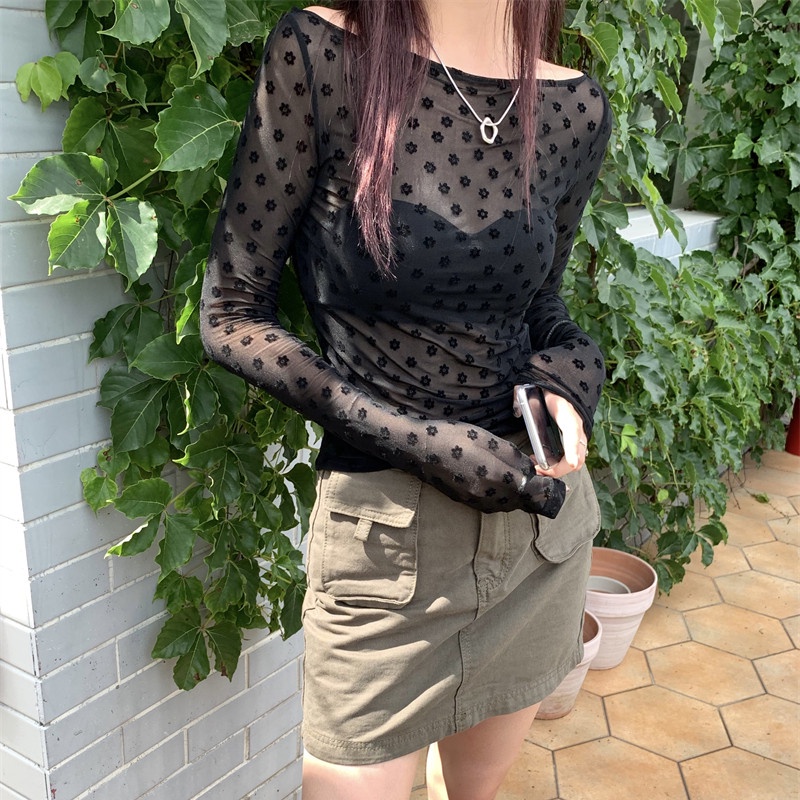 Áo Lưới Tay Dài Dáng Ôm Chống Nắng Thời Trang Mùa Hè Cho Nữ