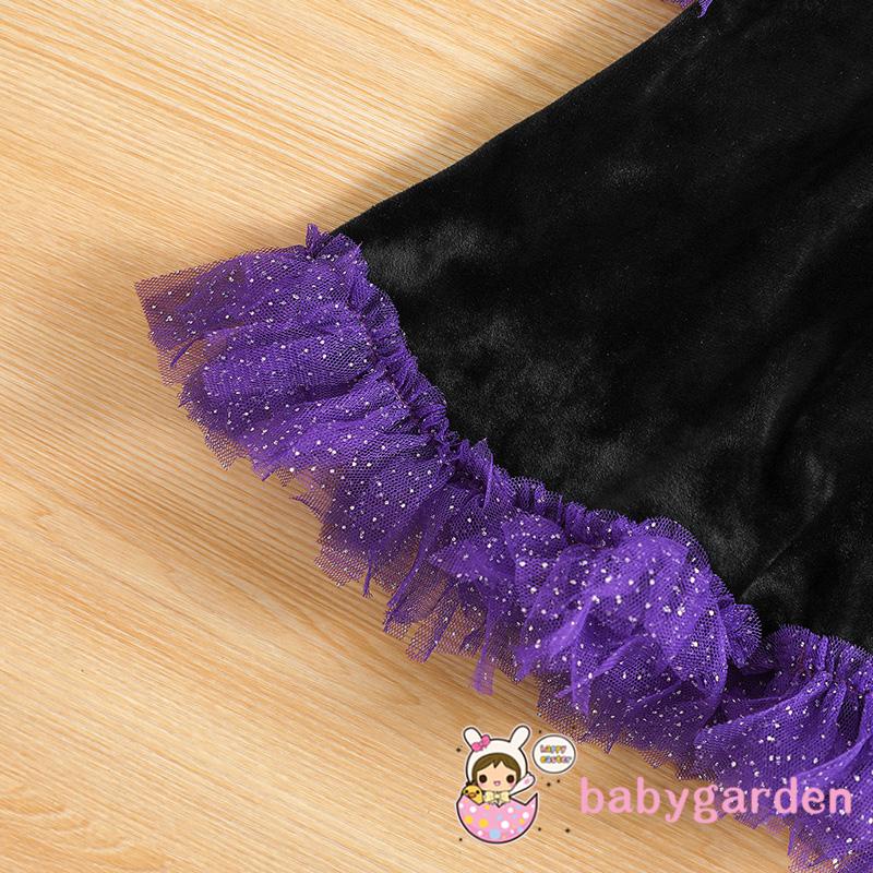 Đầm Chữ A Tay Dài Cổ Tròn Màu Sắc Tương Phản Kèm Mũ Phù Thủy Dễ Thương Cho Bé Gái 1-6 Tuổi