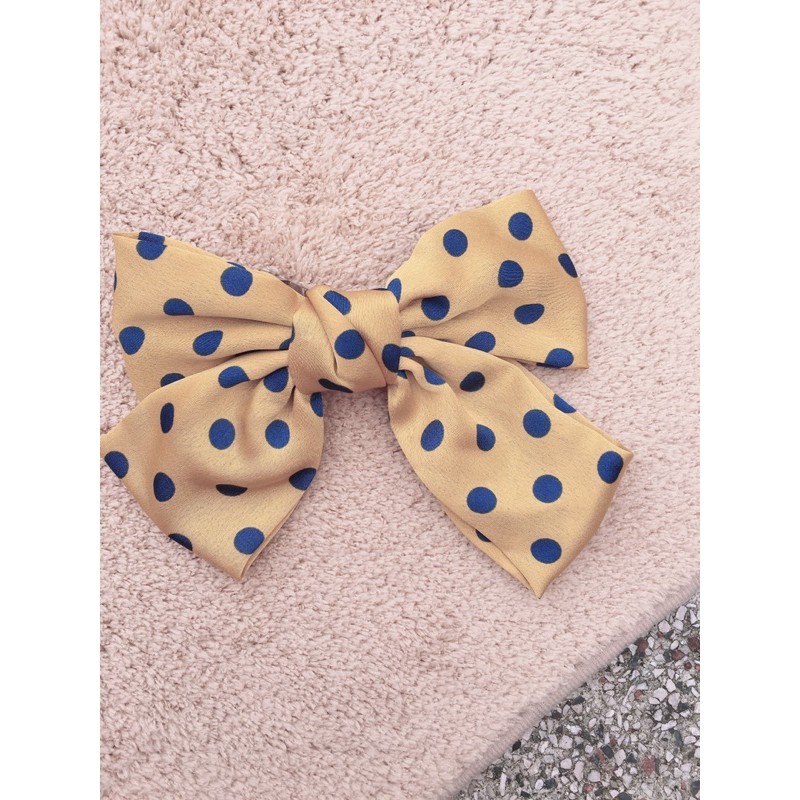 Kẹp tóc vải lụa nơ chấm bi cho nữ