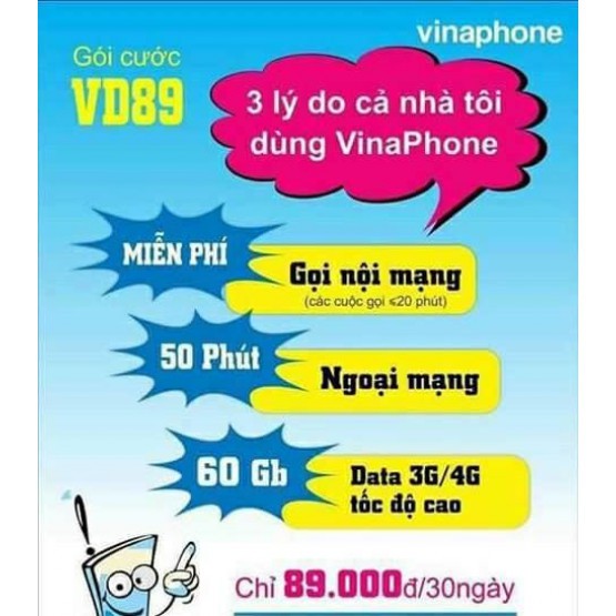 SIM 4G VINA VD89 MIỄN PHÍ THÁNG ĐẦU KHÔNG NẠP TIỀN - 2GB/NGÀY - 60GB/THÁNG DATA TỐC ĐỘ CAO+ GỌI MỘI MẠNG 1000P