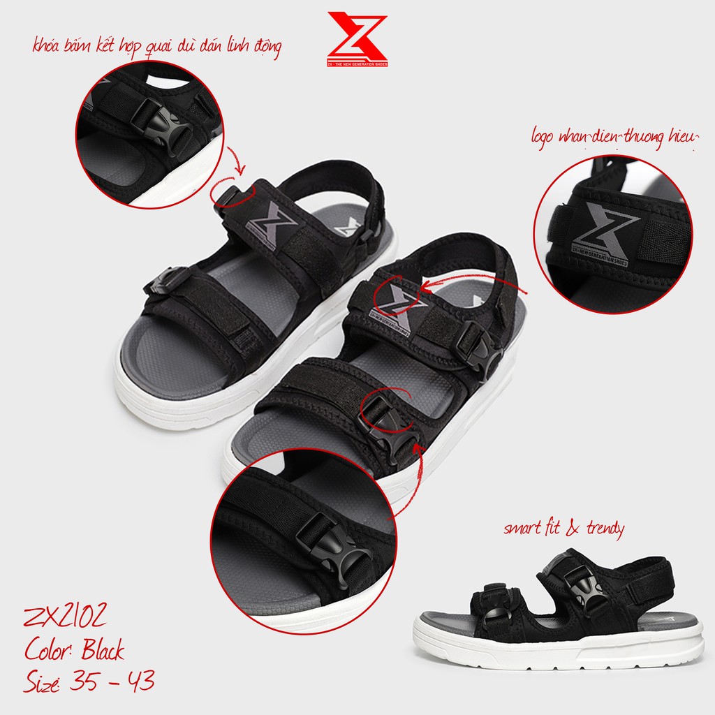 Sandal Nam Nữ  ZX 2102 - Siêu Nhẹ, không dán keo - phong cách streetstyle - Đen trắng