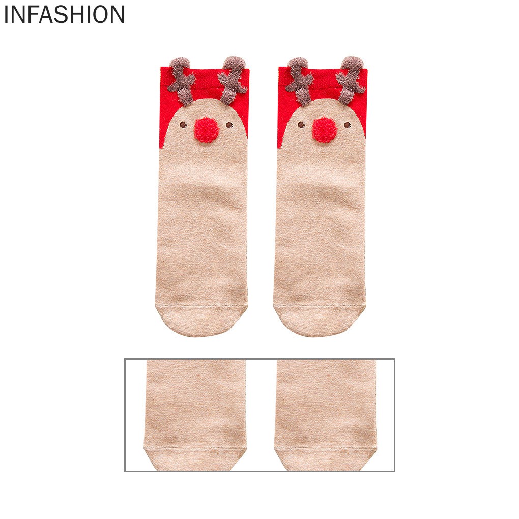 1 Đôi Tất Cotton Thoáng Khí Họa Tiết Giáng Sinh Cho Nữ