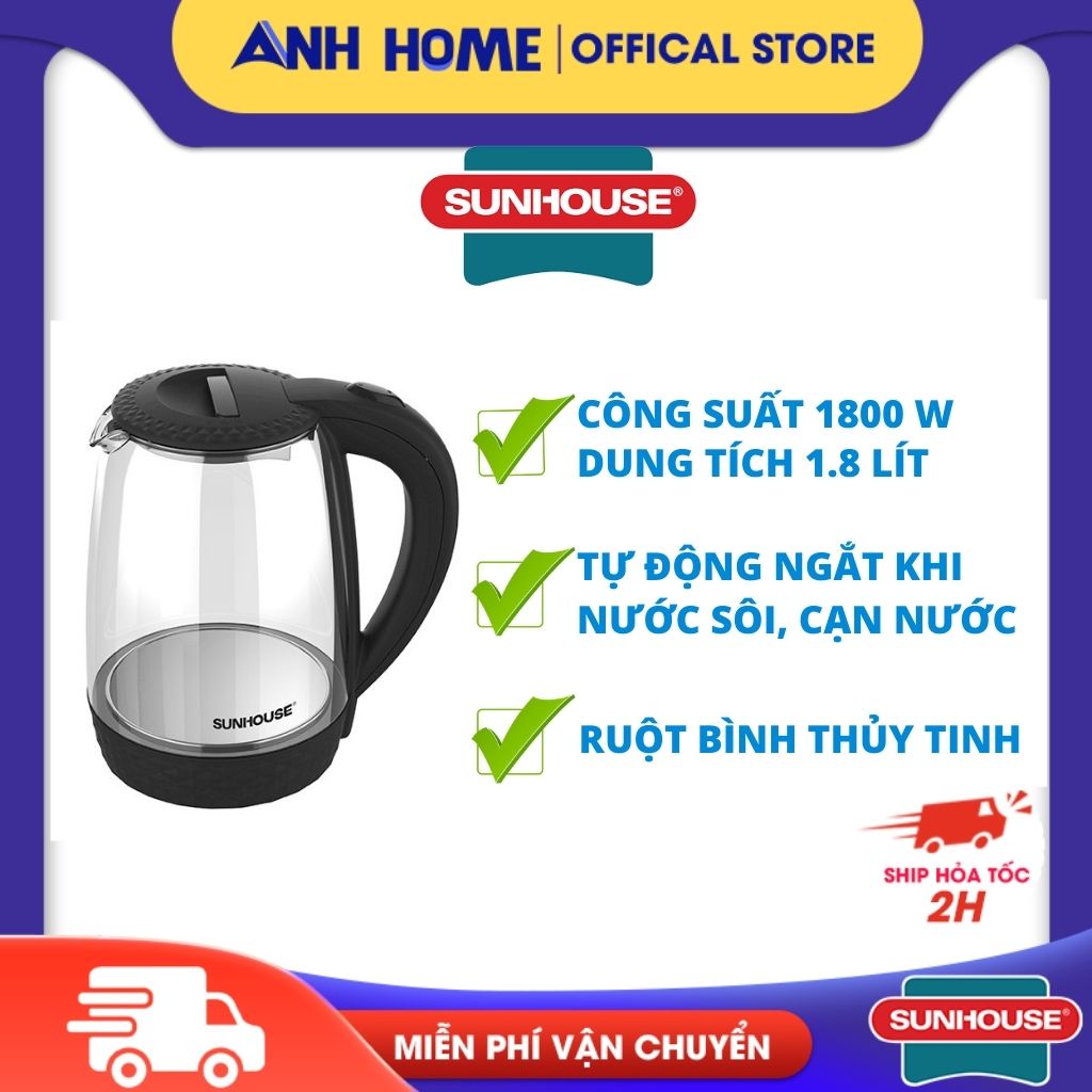 ( HCM - SHIP 2H ) Ấm đun nước siêu tốc SHD1215B SUNHOUSE xanh bình đun nước siêu tốc inox 2 lớp 1.7L