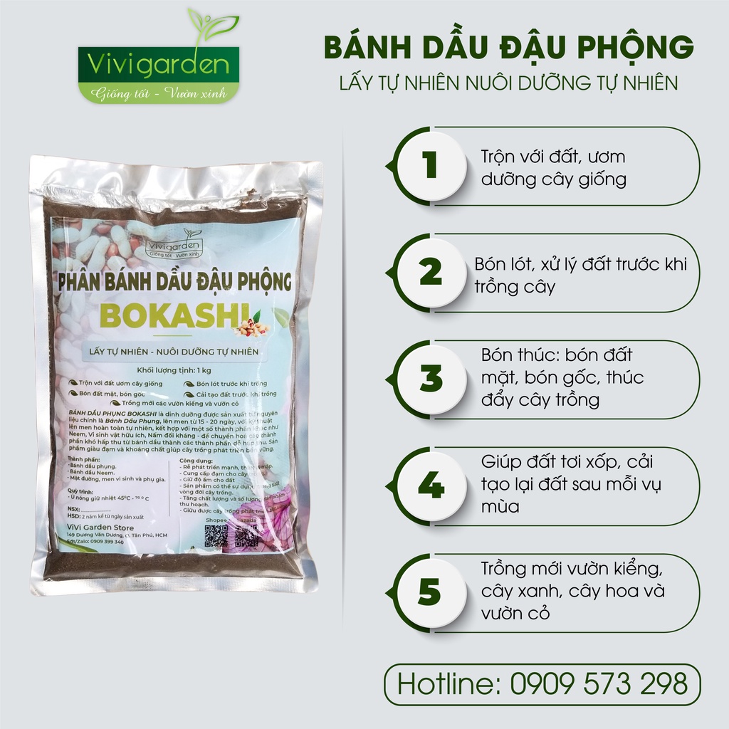 Túi 1kg phân Bánh Dầu Đậu Phộng Neem BOKASHI giàu dinh dưỡng, cải tạo đất và phòng bệnh hiệu quả