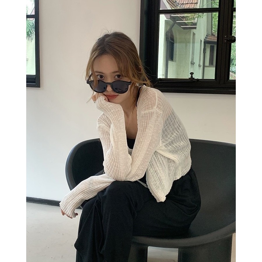 [SẴN XANH+ĐEN SỐ LƯỢNG ÍT] Áo cardigan mỏng nhẹ 1 cúc style ulzzang Korea (trắng/đen/xanh) | BigBuy360 - bigbuy360.vn