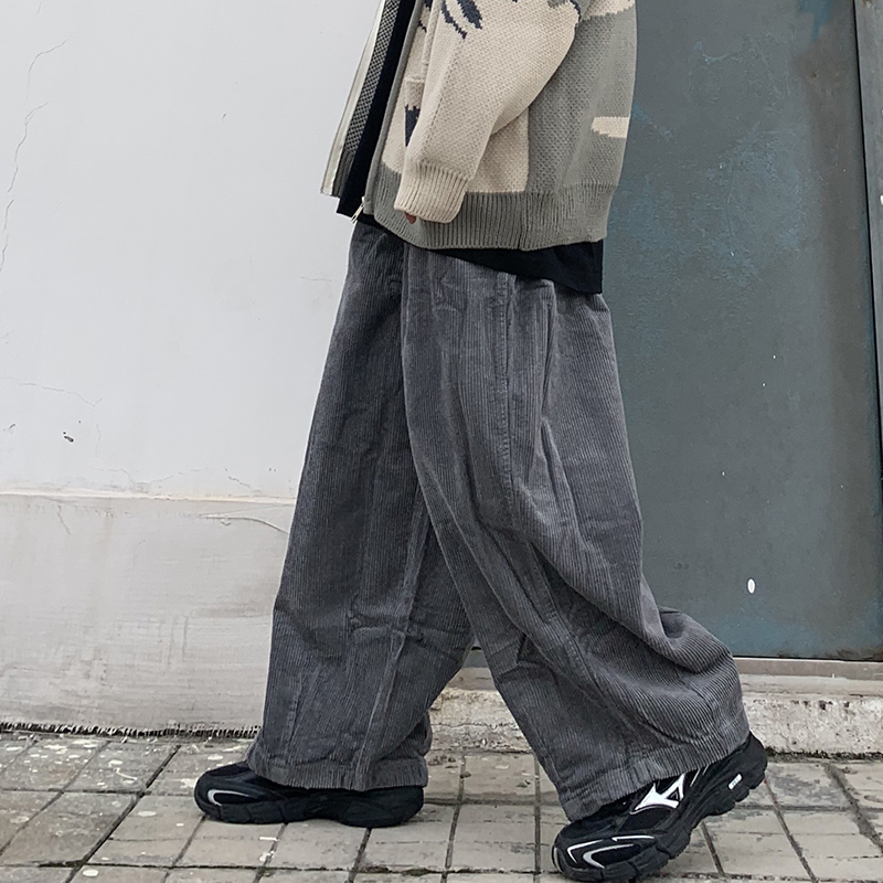 Quần dài nhung tăm 228898 ống suông rộng màu trơn phong cách thường ngày cho nam và nữ