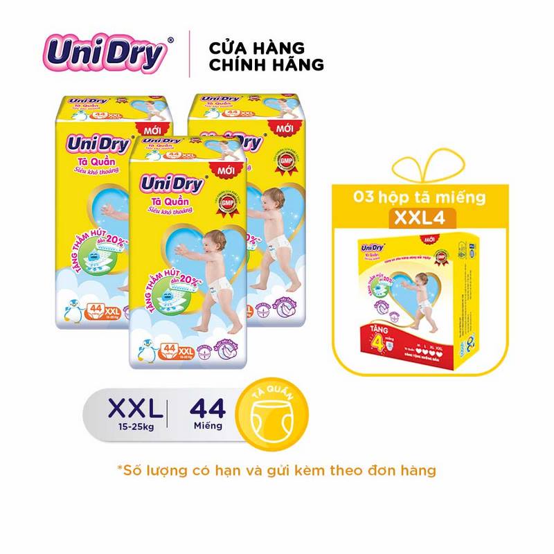 Combo 3 Tã Quần UniDry siêu khô thoáng gói Jumbo M60/L54/XL48/XXL44