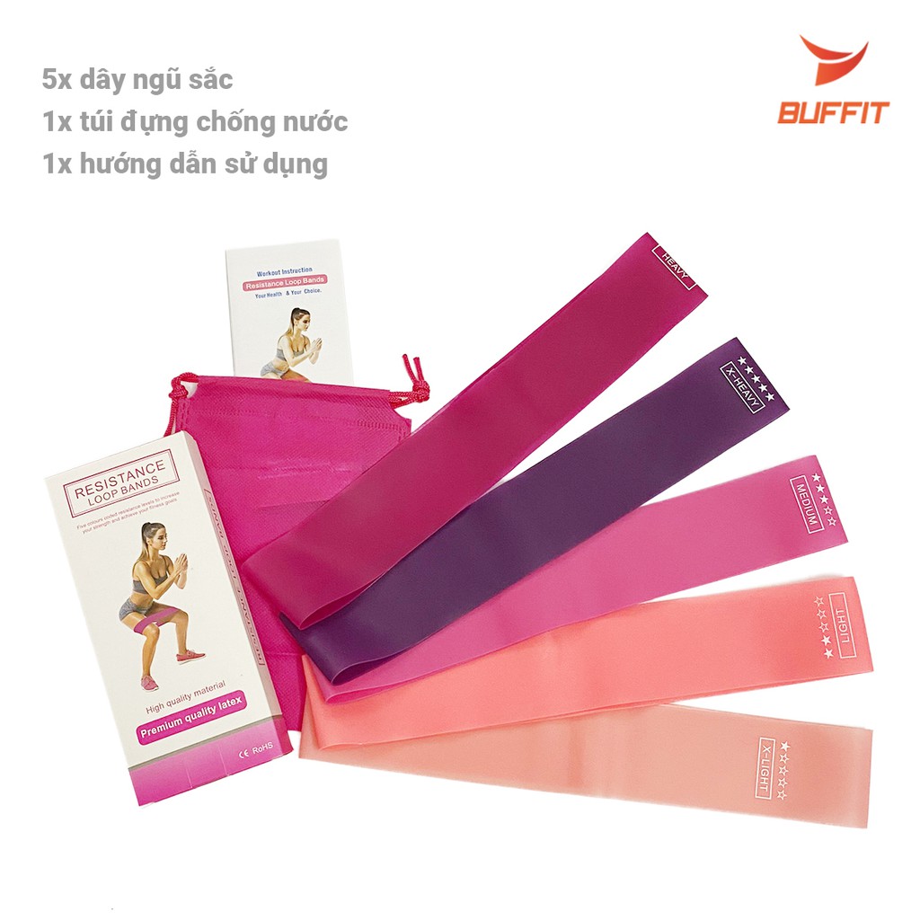 [✅ 30 NGÀY 1 ĐỔI 1] Dây kháng lực, dây đàn hồi tập gym cao su tự nhiên MINI BAND hồng tím cao cấp BUFFIT - Lite Edition