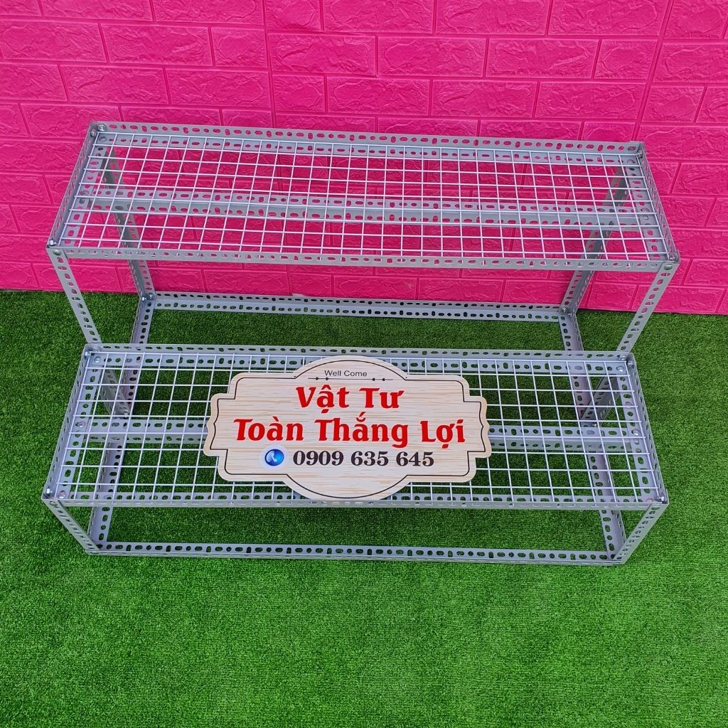 Kệ sắt v lỗ bậc thang V3x3cm ( 2 bậc mâm dạng vỉ lưới sắt) cao 20_40cm, cao 30_60cm, cao 40_80cm, cao 50cm_1m