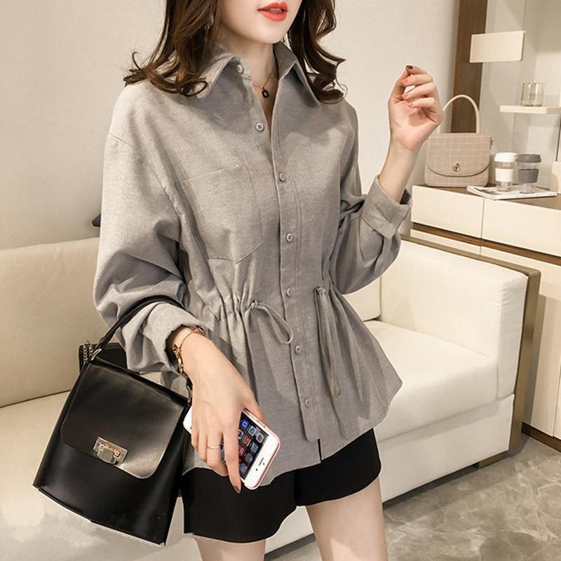 Áo sơ mi Cotton chiết eo cỡ lớn thời trang mùa xuân 2020 cho nữ