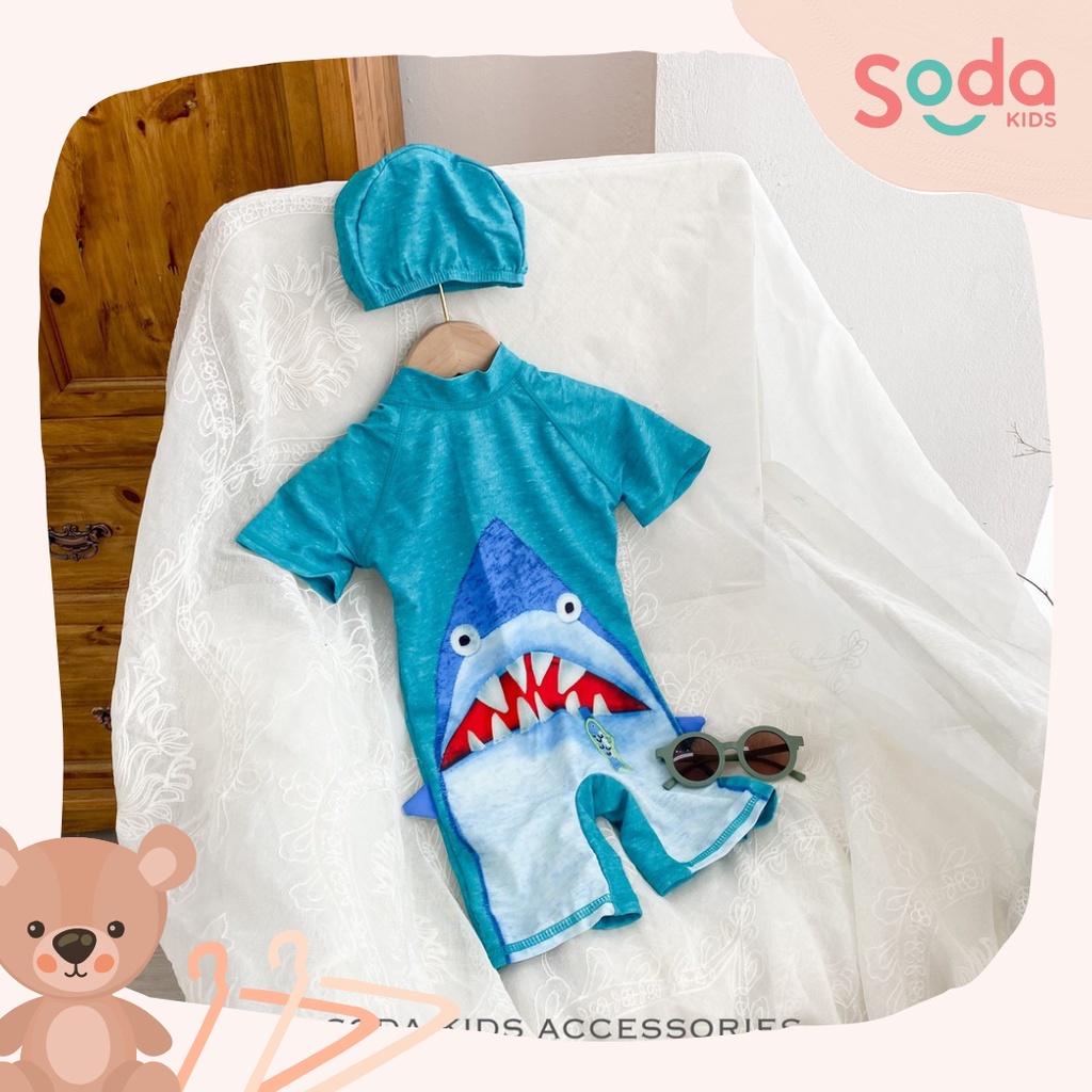 Bộ đồ bơi cá mập xanh liền kèm mũ (Ảnh thật)