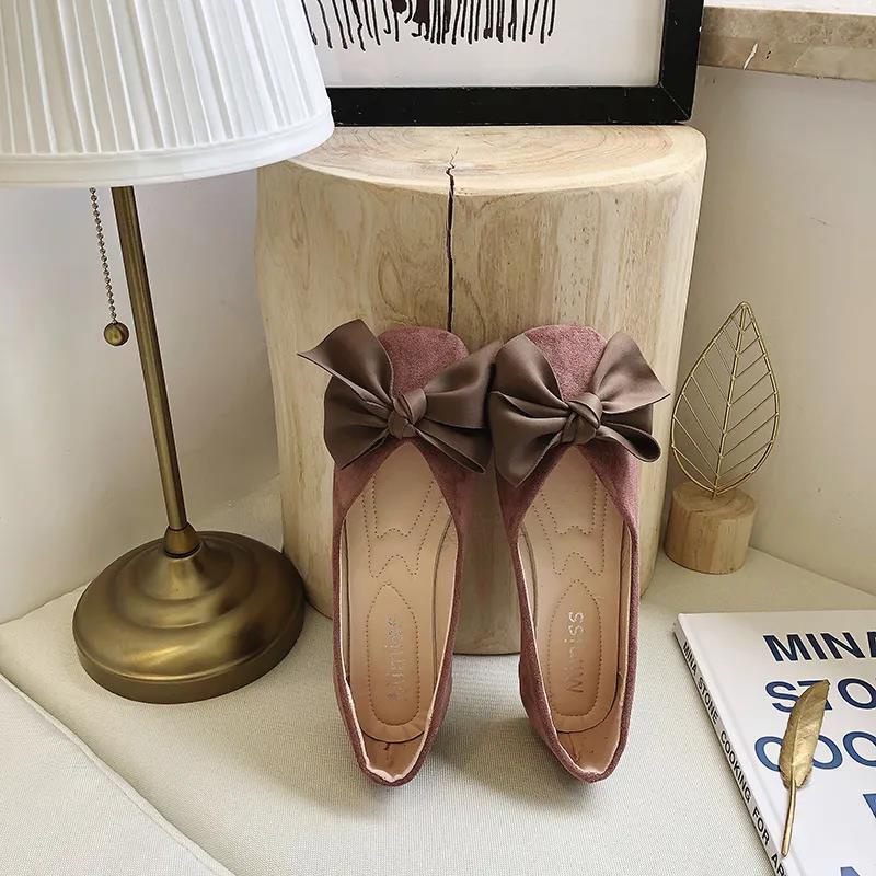 Dép búp bê mũi vuông đính nơ dễ thương phong cách Hàn Quố