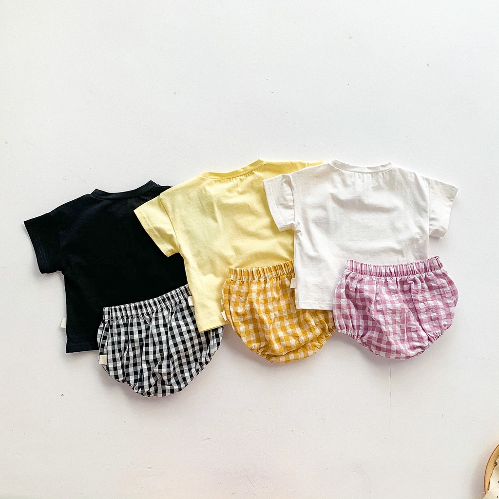 Áo hoa và Quần ngắn sọc caro phong cách mùa hè cho bé trai/ bé gái sơ sinh và tập đi