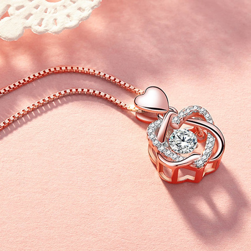 Smart Heart Necklace Female Rose Gold Plated Pendant Clavicle Chain Jewelry