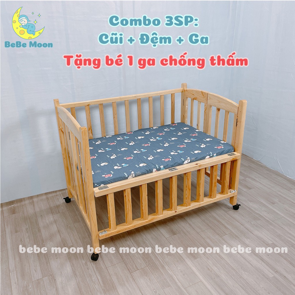 Giường Cũi Gỗ Quế Màu Tự Nhiên KT [130x80x85] BeBe Moon BH 24 Tháng